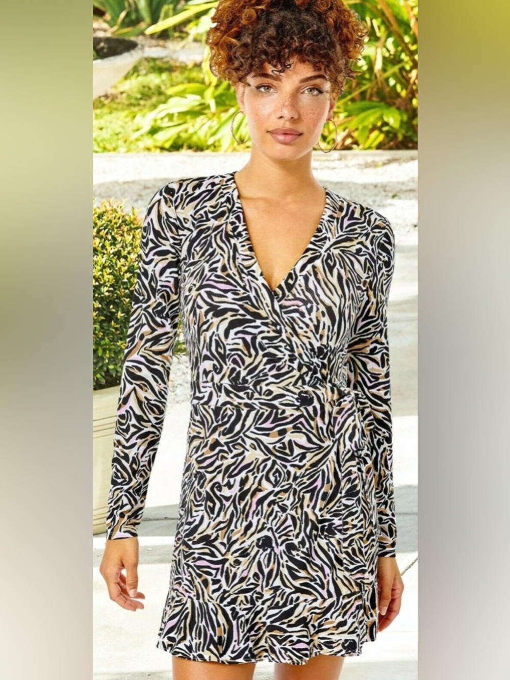 Lilly Pulitzer Black White Zebra-Print Long Sleeve Wrap Dress